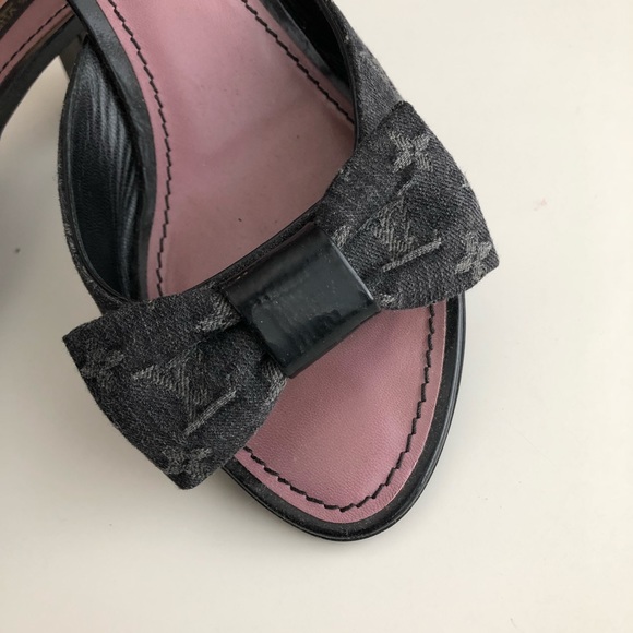 Louis Vuitton Noir Monogram Denim Canvas Sandals - Picture 2 of 8